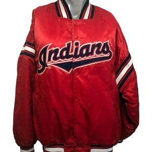 VTG Starter Mens Cleveland Indians Red Satin Jacket Sz XL Diamond Collection MLB